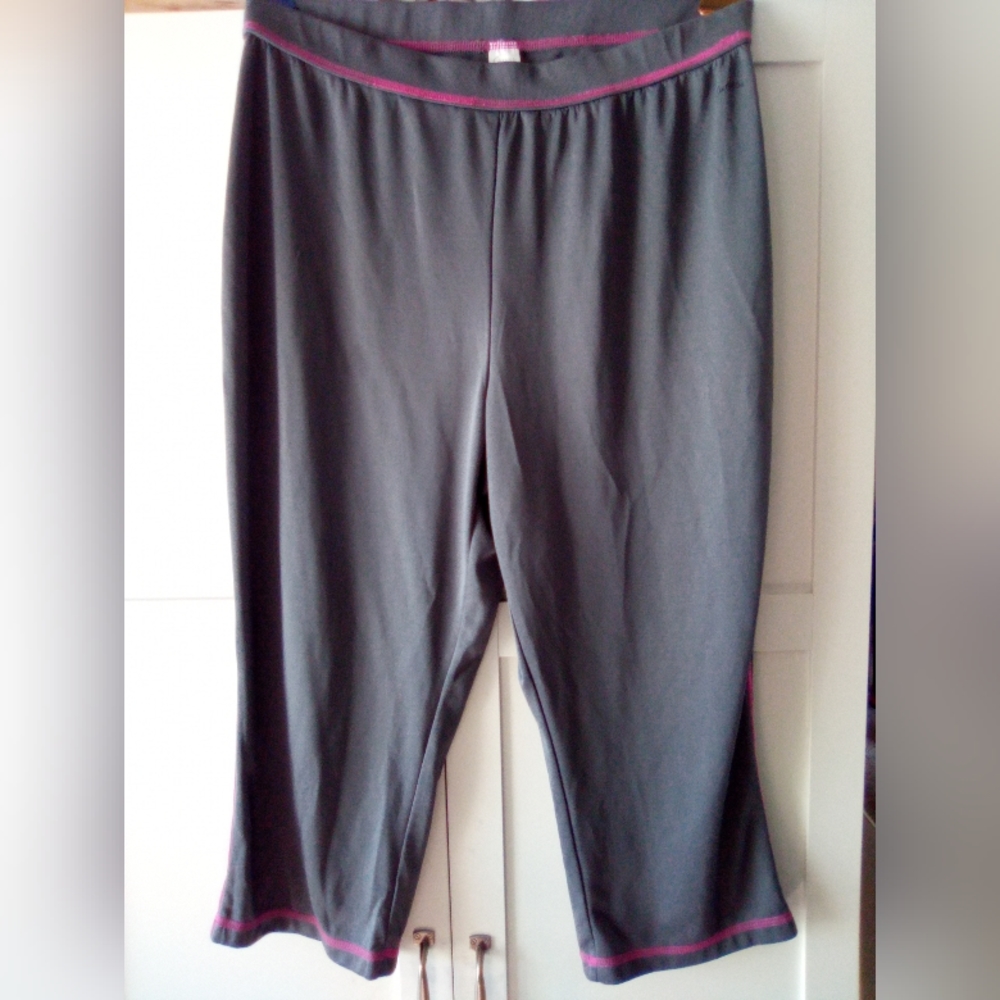 Avon Curves Performance Capri Pants Dark Gray Pink Seams Size Large (14-16)